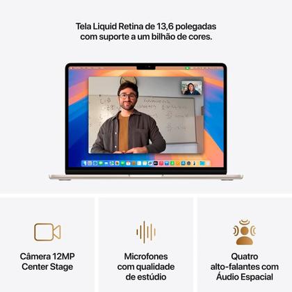 Imagem de MacBook Air Apple 13" Chip M4, CPU 10 Núcleos, GPU 10 Núcleos, Neural Engine 16 Núcleos, 16GB RAM, SSD 512GB, Estelar - MW103BZ/A