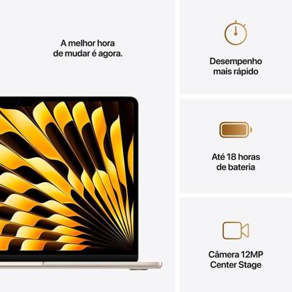 Imagem de MacBook Air Apple 13" Chip M4, CPU 10 Núcleos, GPU 10 Núcleos, Neural Engine 16 Núcleos, 16GB RAM, SSD 512GB, Estelar - MW103BZ/A