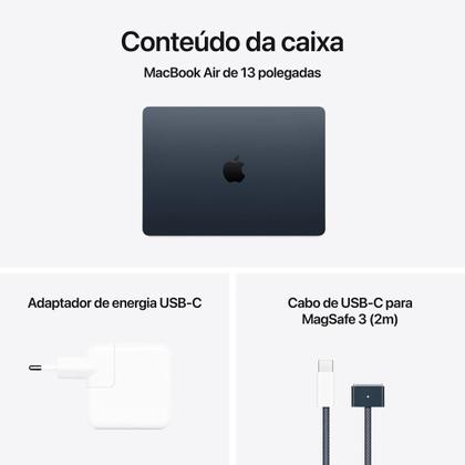 Imagem de MacBook Air Apple 13" Chip M4, CPU 10 Núcleos, GPU 10 Núcleos, Neural Engine 16 Núcleos, 16GB RAM, SSD 512GB, Meia-noite - MW133BZ/A