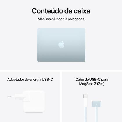 MacBook Air Apple 13" Chip M4, CPU 10 Núcleos, GPU 10 Núcleos, Neural Engine 16 Núcleos, 16GB, SSD 512GB, Azul-céu - MC6U4BZ/A Imagem de MacBook Air Apple 13" Chip M4, CPU 10 Núcleos, GPU 10 Núcleos, Neural Engine 16 Núcleos, 16GB, SSD 512GB, Azul-céu - MC6U4BZ/A