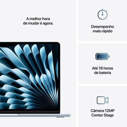 Imagem de MacBook Air Apple 13" Chip M4, CPU 10 Núcleos, GPU 10 Núcleos, Neural Engine 16 Núcleos, 24GB, SSD 512GB, Azul-céu - MC6V4BZ/A