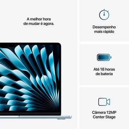 Imagem de MacBook Air Apple 13" Chip M4, CPU 10 Núcleos, GPU 8 Núcleos, Neural Engine 16 Núcleos, 16GB RAM, SSD 256GB, Azul-céu - MC6T4BZ/A