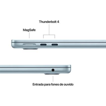 Imagem de MacBook Air Apple 13" Chip M4, CPU 10 Núcleos, GPU 8 Núcleos, Neural Engine 16 Núcleos, 16GB RAM, SSD 256GB, Azul-céu - MC6T4BZ/A