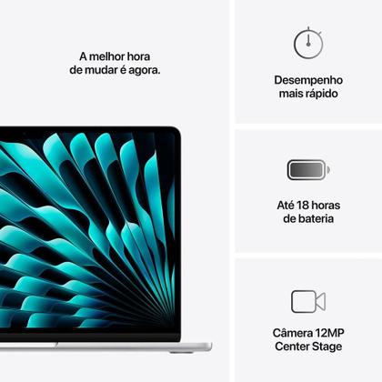 MacBook Air Apple 13" Chip M4, CPU 10 Núcleos, GPU 8 Núcleos, Neural Engine 16 Núcleos, 16GB RAM, SSD 256GB, Prateado - MW0W3BZ/A Imagem de MacBook Air Apple 13" Chip M4, CPU 10 Núcleos, GPU 8 Núcleos, Neural Engine 16 Núcleos, 16GB RAM, SSD 256GB, Prateado - MW0W3BZ/A