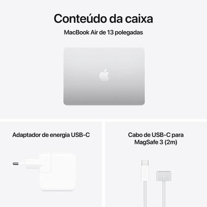 MacBook Air Apple 13" Chip M4, CPU 10 Núcleos, GPU 8 Núcleos, Neural Engine 16 Núcleos, 16GB RAM, SSD 256GB, Prateado - MW0W3BZ/A Imagem de MacBook Air Apple 13" Chip M4, CPU 10 Núcleos, GPU 8 Núcleos, Neural Engine 16 Núcleos, 16GB RAM, SSD 256GB, Prateado - MW0W3BZ/A