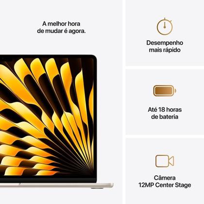 Imagem de MacBook Air Apple 15" Chip M4, CPU 10 Núcleos, GPU 10 Núcleos, Neural Engine 16 Núcleos, 16GB RAM, SSD 512GB, Estelar - MW1K3BZ/A