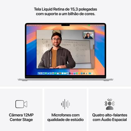 Imagem de MacBook Air Apple 15" Chip M4, CPU 10 Núcleos, GPU 10 Núcleos, Neural Engine 16 Núcleos, 16GB RAM, SSD 512GB, Prateado - MW1H3BZ/A