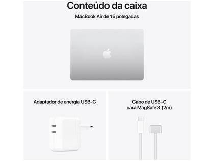 Imagem de MacBook Air Apple 15" Chip M4, CPU 10 Núcleos, GPU 10 Núcleos, Neural Engine 16 Núcleos, 16GB RAM, SSD 512GB, Prateado - MW1H3BZ/A