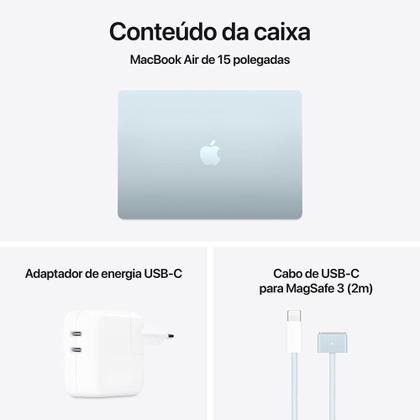 Imagem de MacBook Air Apple 15" Chip M4, CPU 10 Núcleos, GPU 10 Núcleos, Neural Engine 16 Núcleos, 16GB, SSD 256GB, Azul-céu - MC7A4BZ/A