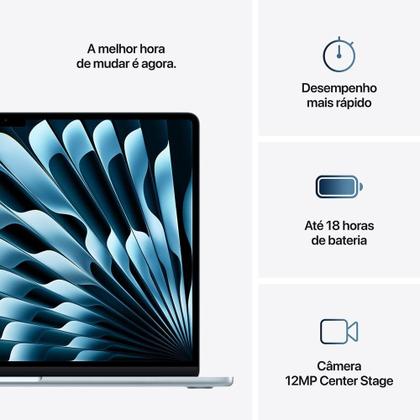 Imagem de MacBook Air Apple 15" Chip M4, CPU 10 Núcleos, GPU 10 Núcleos, Neural Engine 16 Núcleos, 24GB, SSD 512GB, Azul-céu - MC7D4BZ/A