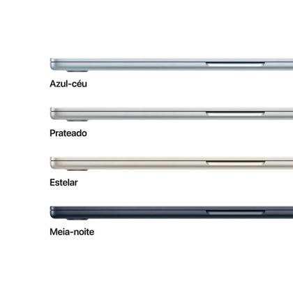 Imagem de MacBook Air Apple 15" Chip M4, CPU 10 Núcleos, GPU 10 Núcleos, Neural Engine 16 Núcleos, 24GB, SSD 512GB, Azul-céu - MC7D4BZ/A