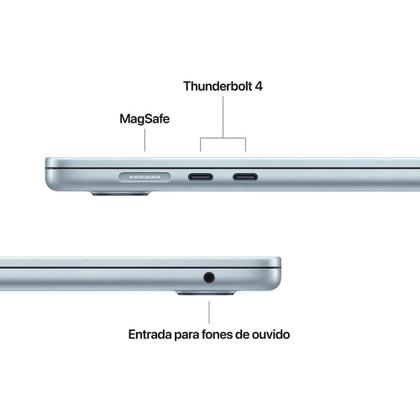 Imagem de MacBook Air Apple 15" Chip M4, CPU 10 Núcleos, GPU 10 Núcleos, Neural Engine 16 Núcleos, 24GB, SSD 512GB, Azul-céu - MC7D4BZ/A