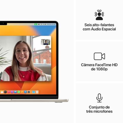 Imagem de MacBook Air Apple 15", M2, CPU 8 Núcleos, GPU 10 Núcleos, 8GB RAM, SSD 512GB, Estelar - MQKV3BZ/A