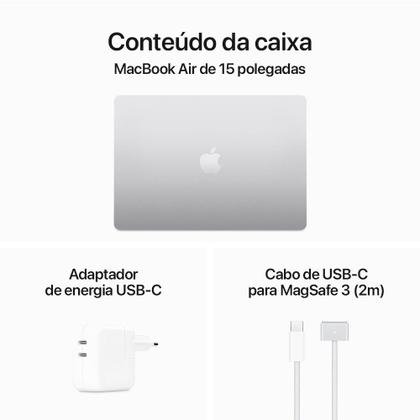 Imagem de MacBook Air Apple 15", M3, CPU de 8 Núcleos, GPU de 10 Núcleos, 8GB RAM, SSD 512GB, Prateado - MRYQ3BZ/A