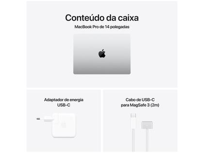 Imagem de MacBook Pro Apple 14", M4, CPU 10 Núcleos, GPU 10 Núcleos, Neural Engine de 16 Núcleos, 16GB RAM, SSD 512GB, Prateado - MW2W3BZ/A