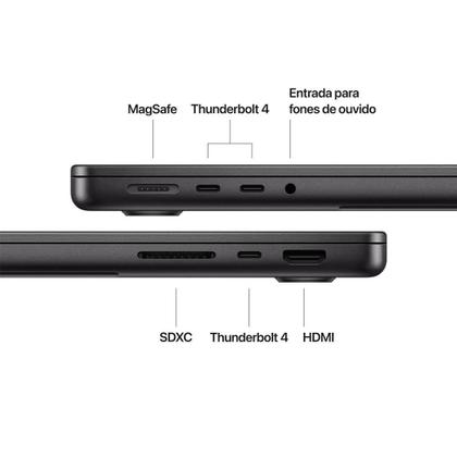Imagem de MacBook Pro Apple 14", M4, CPU 10 Núcleos, GPU 10 Núcleos, Neural Engine de 16 Núcleos, 24GB RAM, SSD 1TB, Preto-espacial - MCX04BZ/A