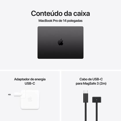 Imagem de MacBook Pro Apple 14", M4, CPU 10 Núcleos, GPU 10 Núcleos, Neural Engine de 16 Núcleos, 24GB RAM, SSD 1TB, Preto-espacial - MCX04BZ/A