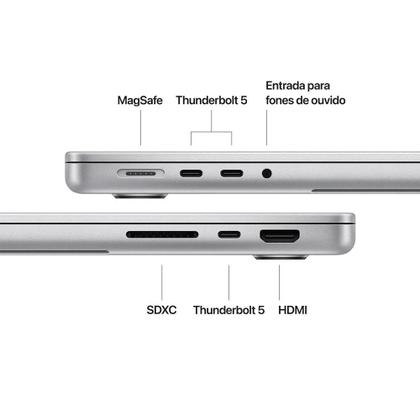 MacBook Pro Apple 14", M4 Pro, CPU 12 Núcleos, GPU 16 Núcleos, Neural Engine de 16 Núcleos, 24GB RAM, SSD 512GB, Prateado - MX2E3BZ/A Imagem de MacBook Pro Apple 14", M4 Pro, CPU 12 Núcleos, GPU 16 Núcleos, Neural Engine de 16 Núcleos, 24GB RAM, SSD 512GB, Prateado - MX2E3BZ/A