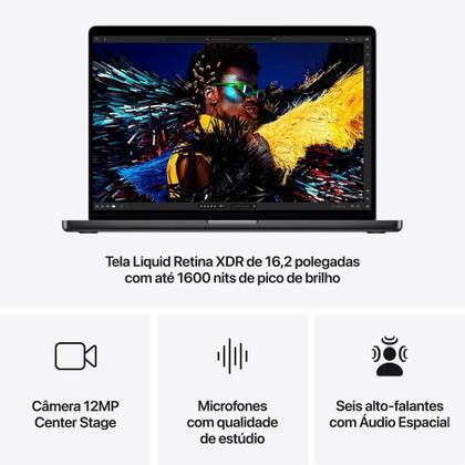 Imagem de MacBook Pro Apple 16", M4 Max, CPU 14 Núcleos, GPU 32 Núcleos, Neural Engine de 16 Núcleos, 36GB RAM, SSD 1TB, Preto-espacial - MX303BZ/A
