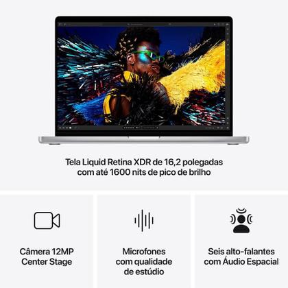 Imagem de MacBook Pro Apple 16", M4 Pro, CPU 14 Núcleos, GPU 20 Núcleos, Neural Engine de 16 Núcleos, 48GB RAM, SSD 512GB, Prateado - MX2U3BZ/A