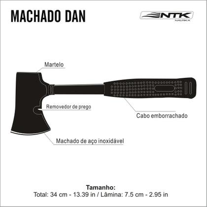 Imagem de Machado Tático Em Aço Inox Com Cabo Emborrachado Nautika NTK Dan Machadinha Sobrevivência