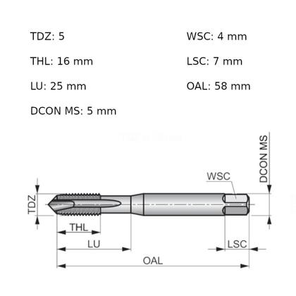 Imagem de Macho máquina aço rápido ponta helicoidal M5 x 0,8 mm - E556M5