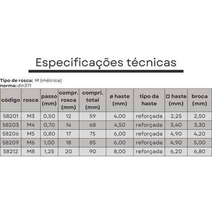 Imagem de macho maquina m08x1,25 helicoidal haste reforçada