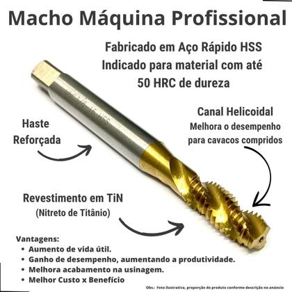 Imagem de Macho Máquina M20 x 2,5 mm Canal Helicoidal em Aço Rápido HSS TiN