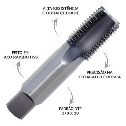 Imagem de Macho Para Tubo Aço Rápido NPT 3/8 x 18 HTOM