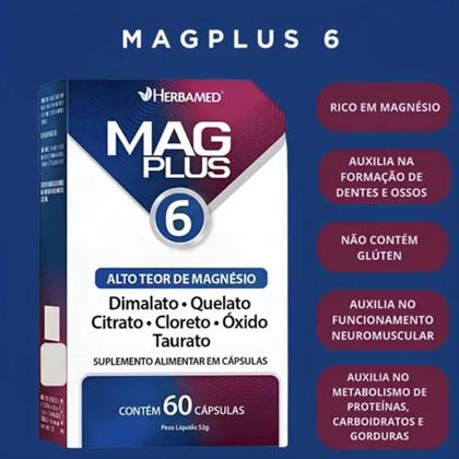 Imagem de Mag Plus 6 Magnésio C60 Herbamed  Energia e Função Muscular