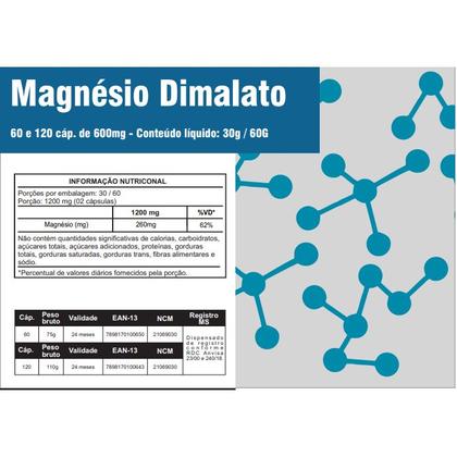 Imagem de Magnesio Dimala to 600 mg 360 caps Malato  6 frascos x 60 Capsulas 