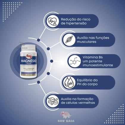 Imagem de Magnésio Plus e Vitamina B6 Cápsulas Vitafor Bisglicinato equilíbrio dos eletrólitos potencializa a imunidade funções do cérebro 