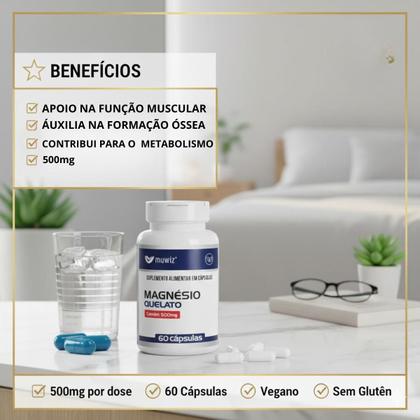 Imagem de Magnésio quelato em cápsula 500mg sem sabor muwiz