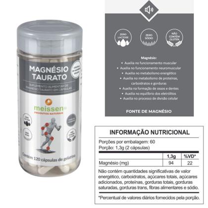Imagem de Magnésio Taurato Meissen Suplemento Alimentar Kit 3X 120 Cápsulas Sem Glúten Zero Lactose e Sódio