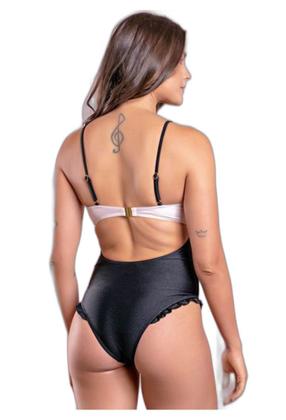 Imagem de Maiô Areia Branca Prime Hot Pant sem alça Lastex Preto e Branco