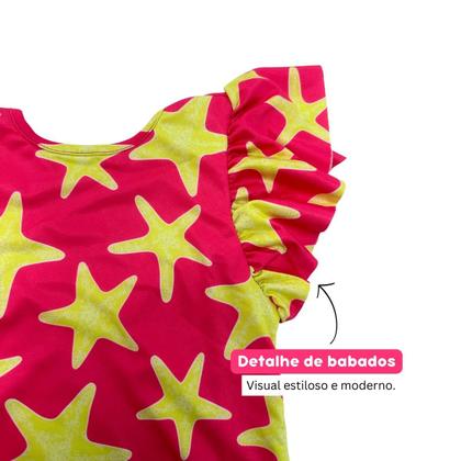 Imagem de Maiô Babado Mangas Proteção Solar UV Menina Infantil Praia