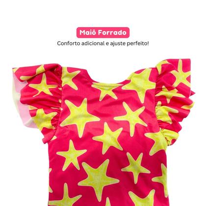 Imagem de Maiô Babado Mangas Proteção Solar UV Menina Infantil Praia