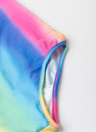 Imagem de Maiô Biquíni Infantil Menina Rosa Com Manga Longa e Amarração nas Costas Arco-Íris