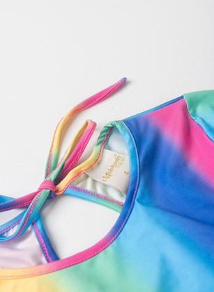 Imagem de Maiô Biquíni Infantil Menina Rosa Com Manga Longa e Amarração nas Costas Arco-Íris