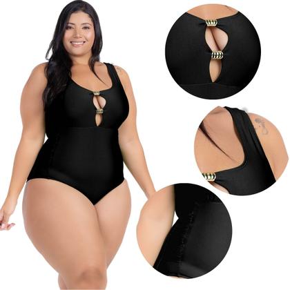 Imagem de Maio Body Acinturado Plus Size Modela Cintura Liso Casual