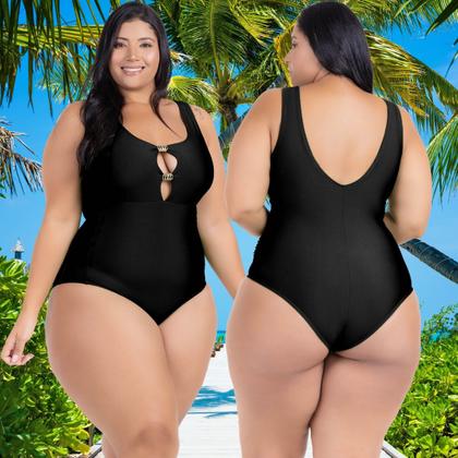 Imagem de Maio Body Acinturado Plus Size Modela Cintura Liso Casual