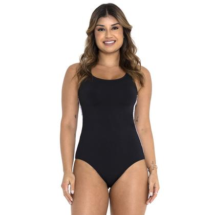 Imagem de Maiô body feminino hidroginástica e natação listra lateral sem bojo mais touca esportiva suplex liso