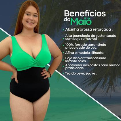 Imagem de Maiô, Body Feminino Plus Bicolor Chapa Barriga Com Bojo Neon