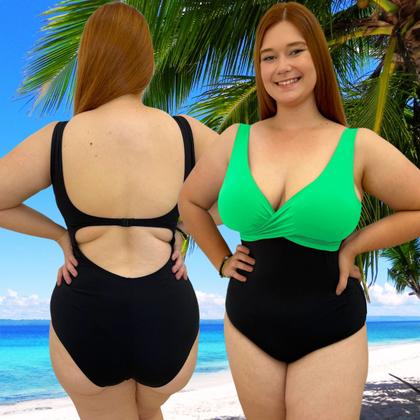 Imagem de Maiô, Body Feminino Plus Bicolor Chapa Barriga Com Bojo Neon