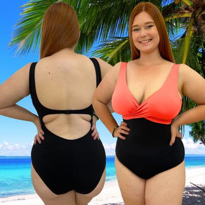 Imagem de Maiô, Body Feminino Plus Bicolor Chapa Barriga Com Bojo Neon