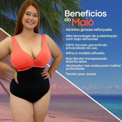 Imagem de Maiô, Body Feminino Plus Bicolor Chapa Barriga Com Bojo Neon