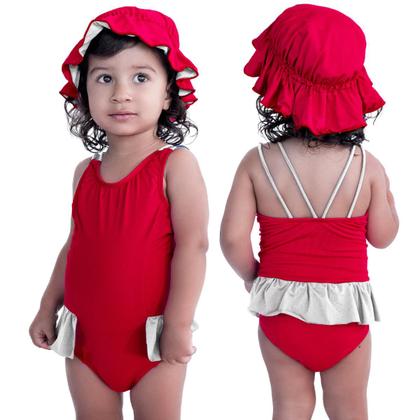 Imagem de Maiô De Bebês Com Babadinho e Chapéuzinho Dupla Face