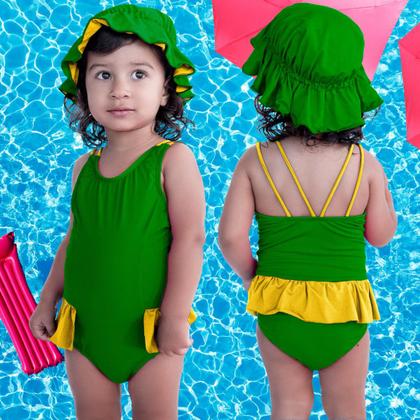 Imagem de Maiô De Bebês Com Babadinho e Chapéuzinho Dupla Face