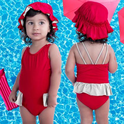 Imagem de Maiô De Bebês Com Babadinho e Chapéuzinho Dupla Face