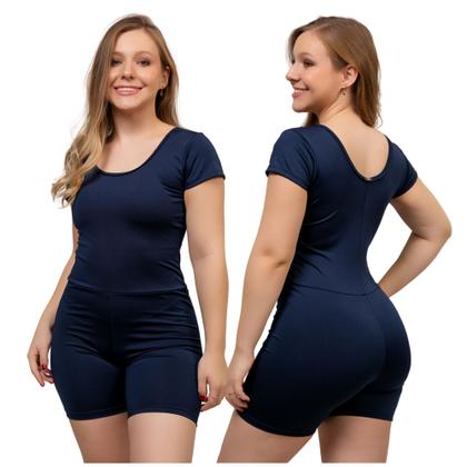 Imagem de Maiô de Hidroginástica de perninha Macaquinho Natação Com Bojo Proteção Uv50+ Com Sustentabilidade